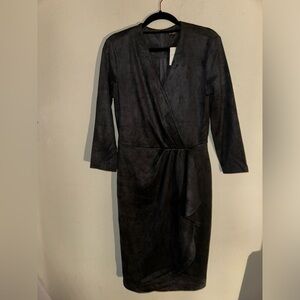 NWT J. McLaughlin women’s dark grey faux suede faux wrap dress S office formal